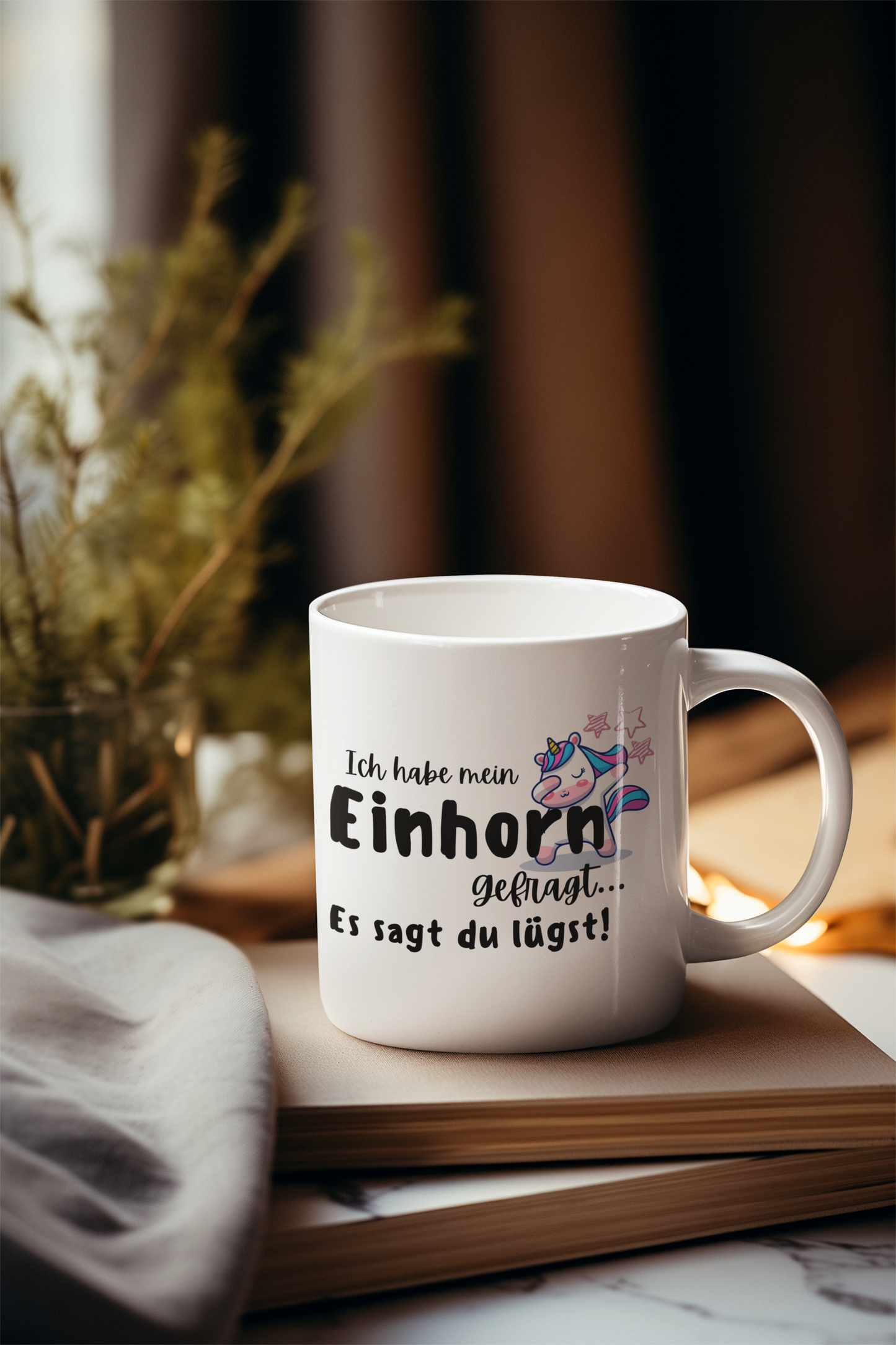 Tasse „Ich hab mein Einhorn gefragt“